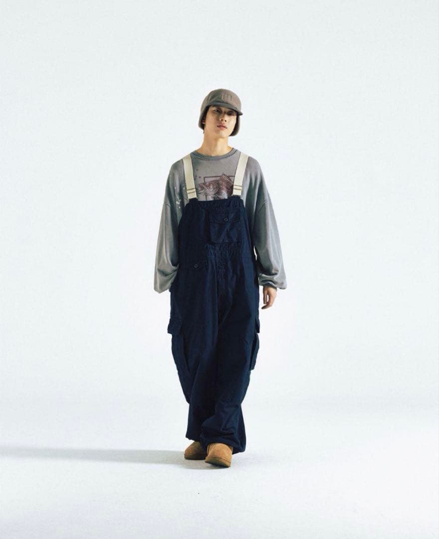 パンツ ANGLAN Backsatin Work Wide Overall Navy