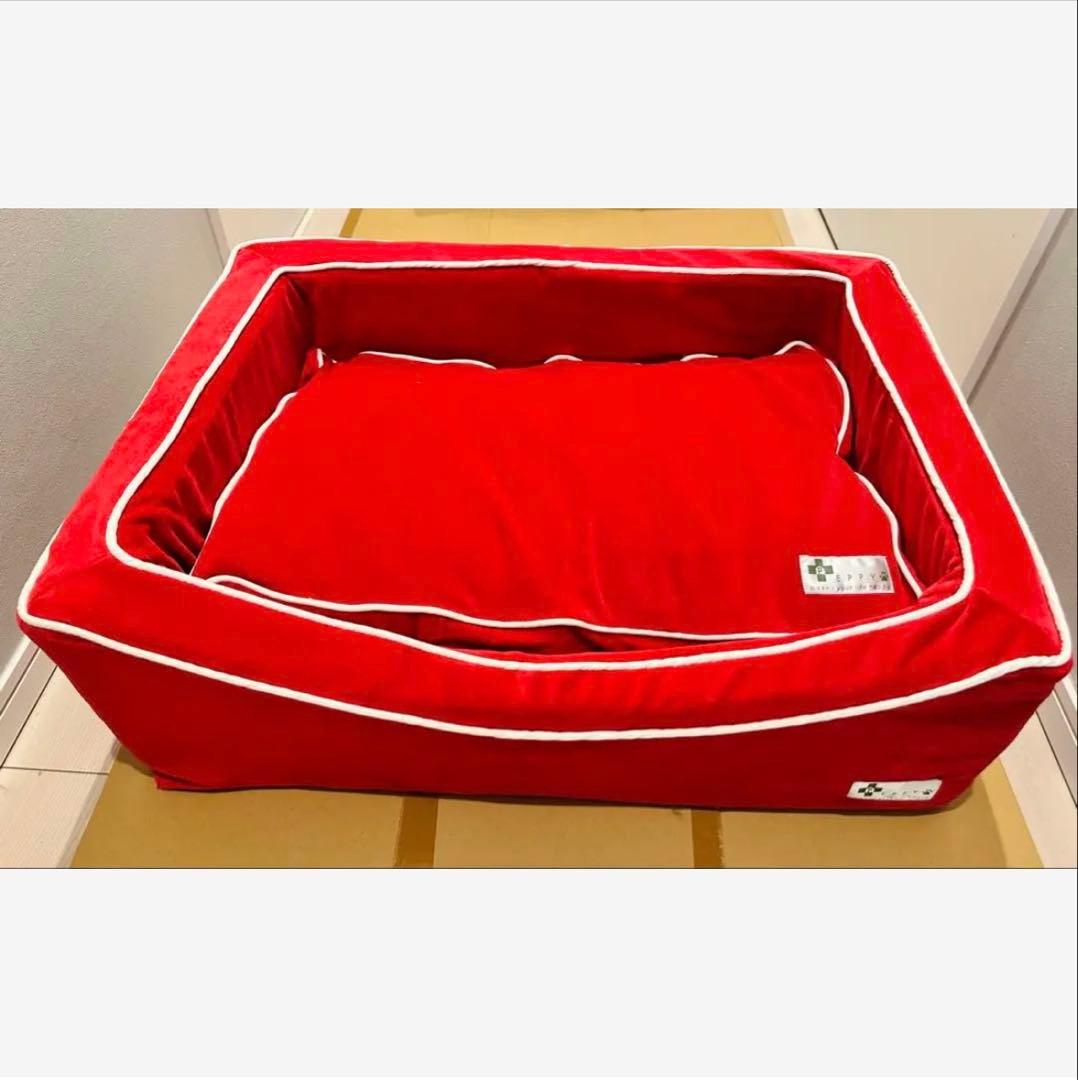 犬用ベッド·クッション レッド スクエアカドラー＋クッション・コットン
