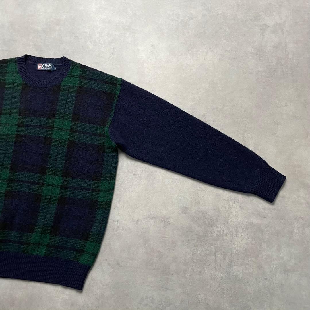 トップス 90s CHAPS RALPH LAUREN black watch knit