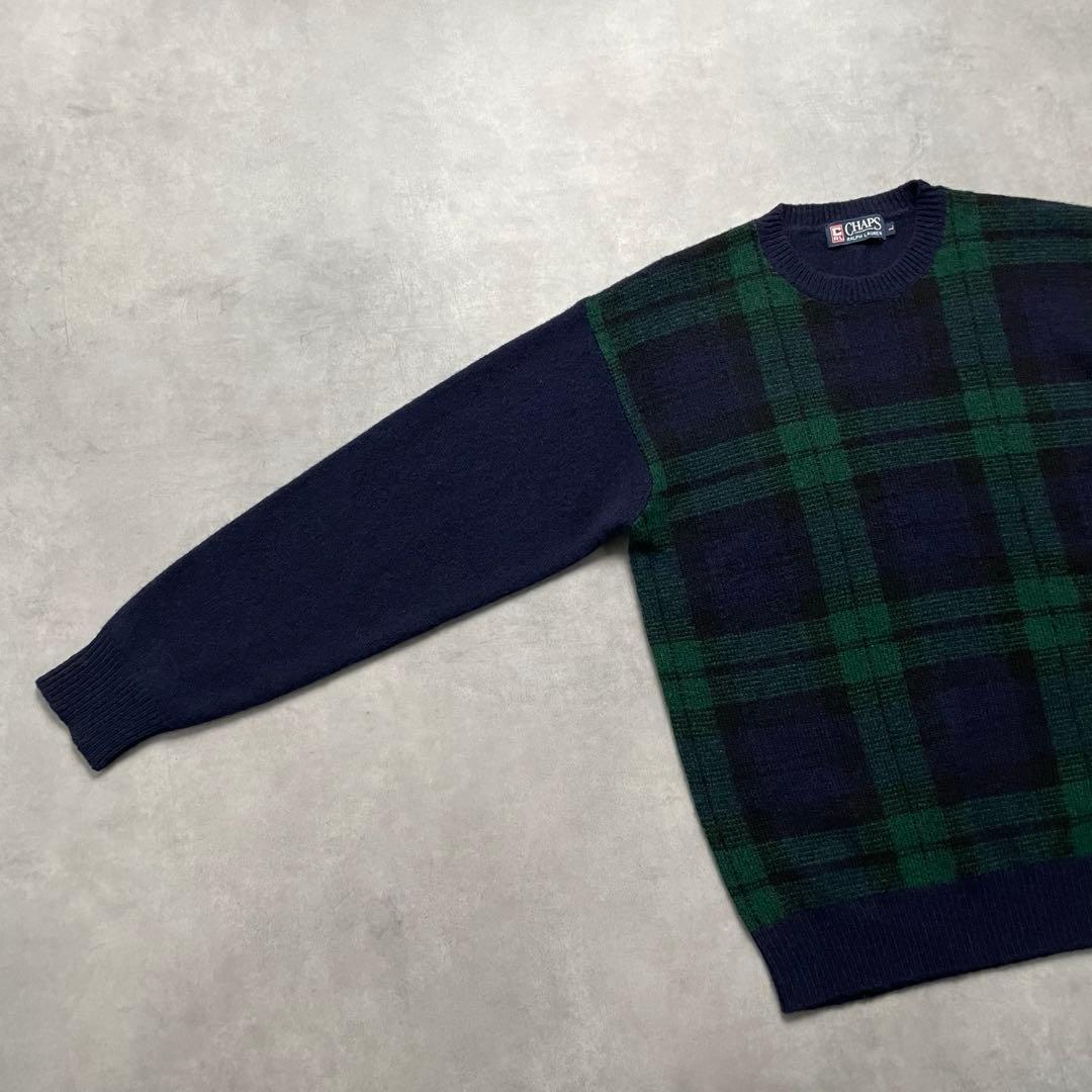 トップス 90s CHAPS RALPH LAUREN black watch knit