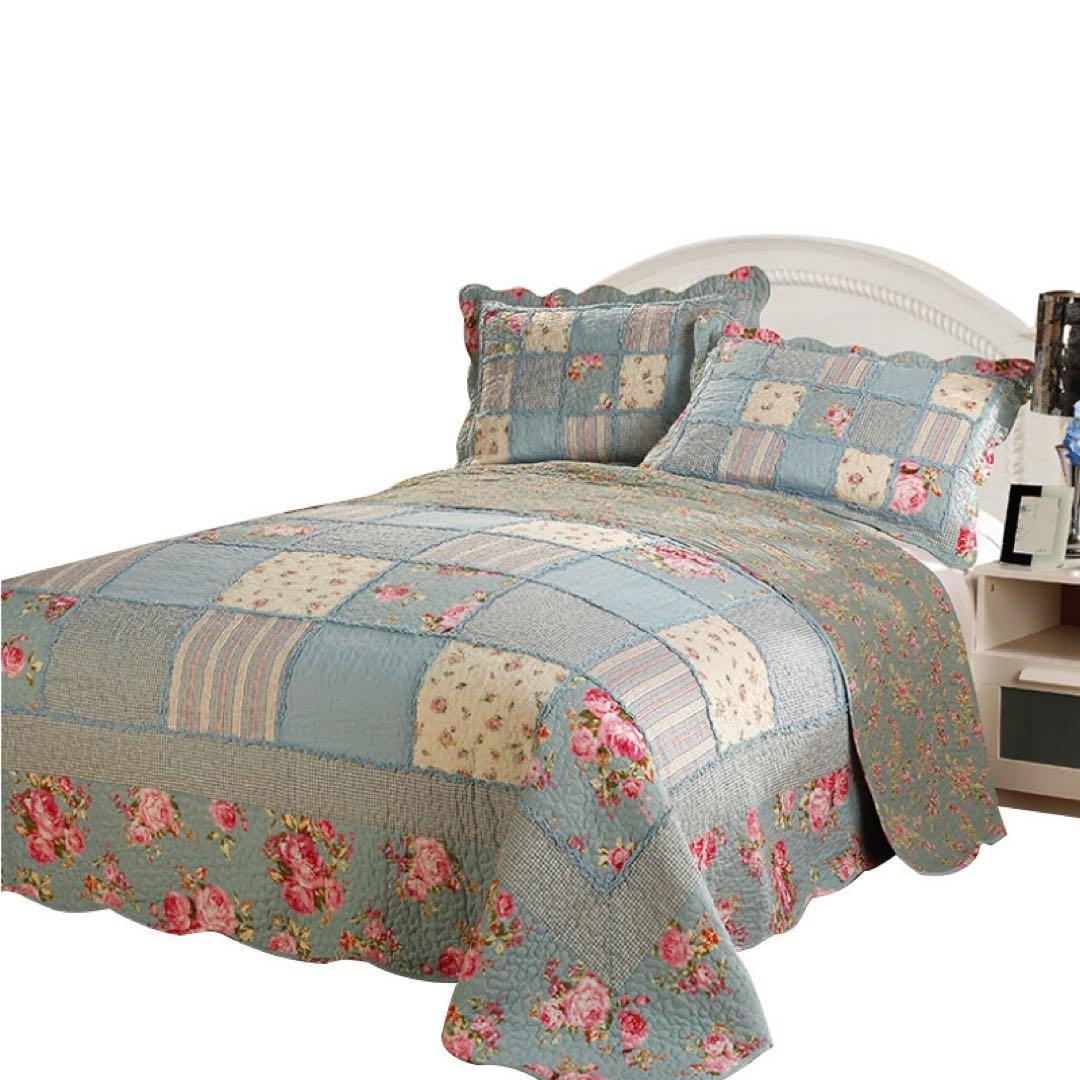 キルトベッドカバー3点セット綿マルチカバー キルティング 672