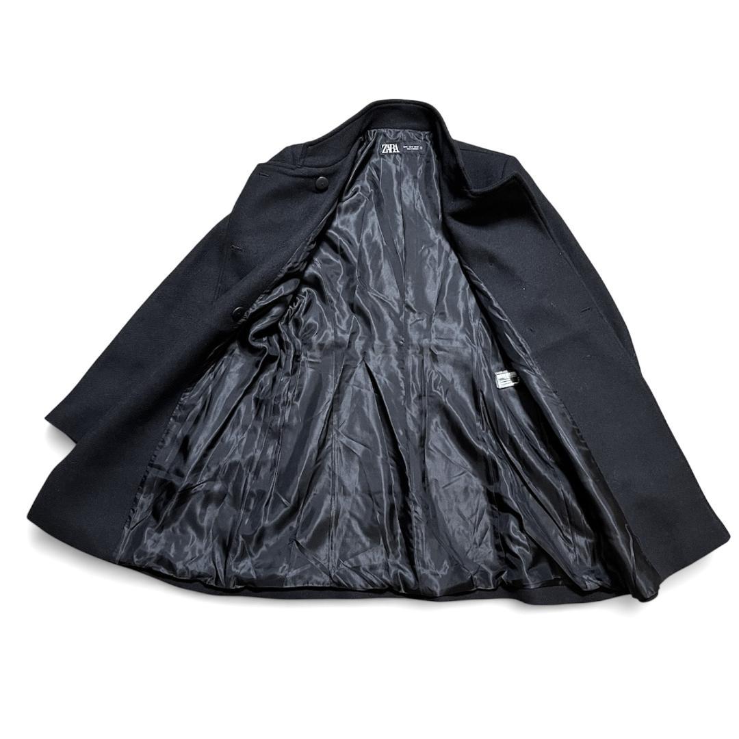 【美品】ZARA ザラ 金ボタン ハイネック ウールブレンドコート ブラック S