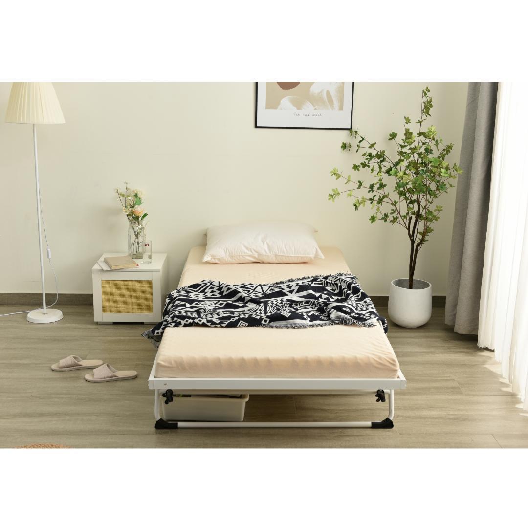 【ホワイト】 パイプベッド 折りたたみベッド ベッド 下収納 耐荷重120kg