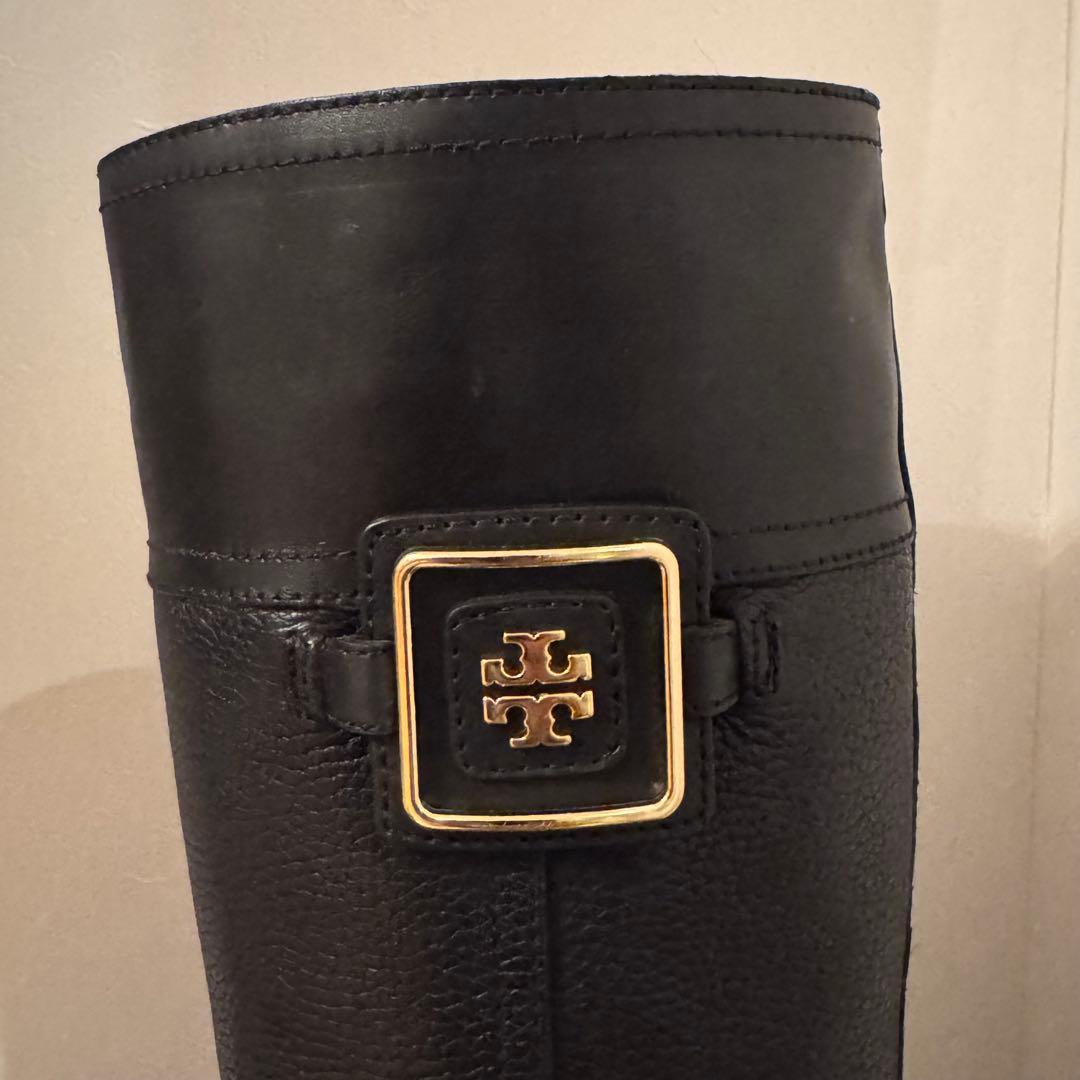 【美品】TORY BURCH ロングブーツ シボ革 黒 23cm相当