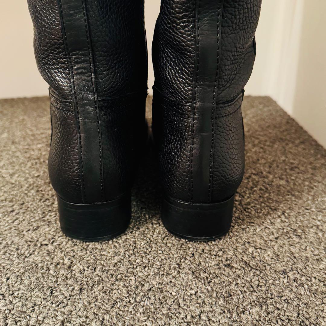 【美品】TORY BURCH ロングブーツ シボ革 黒 23cm相当