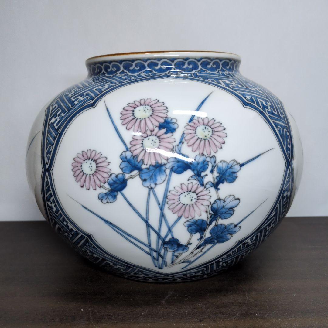 河本礫亭 造 色絵 花文 花瓶 高さ約19cm