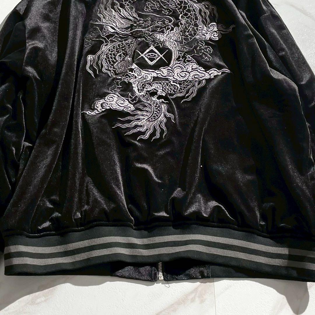 【極美品】レフレム ベロア刺繍スカジャン ドラゴン 黒 オーバーサイズ 男女兼用