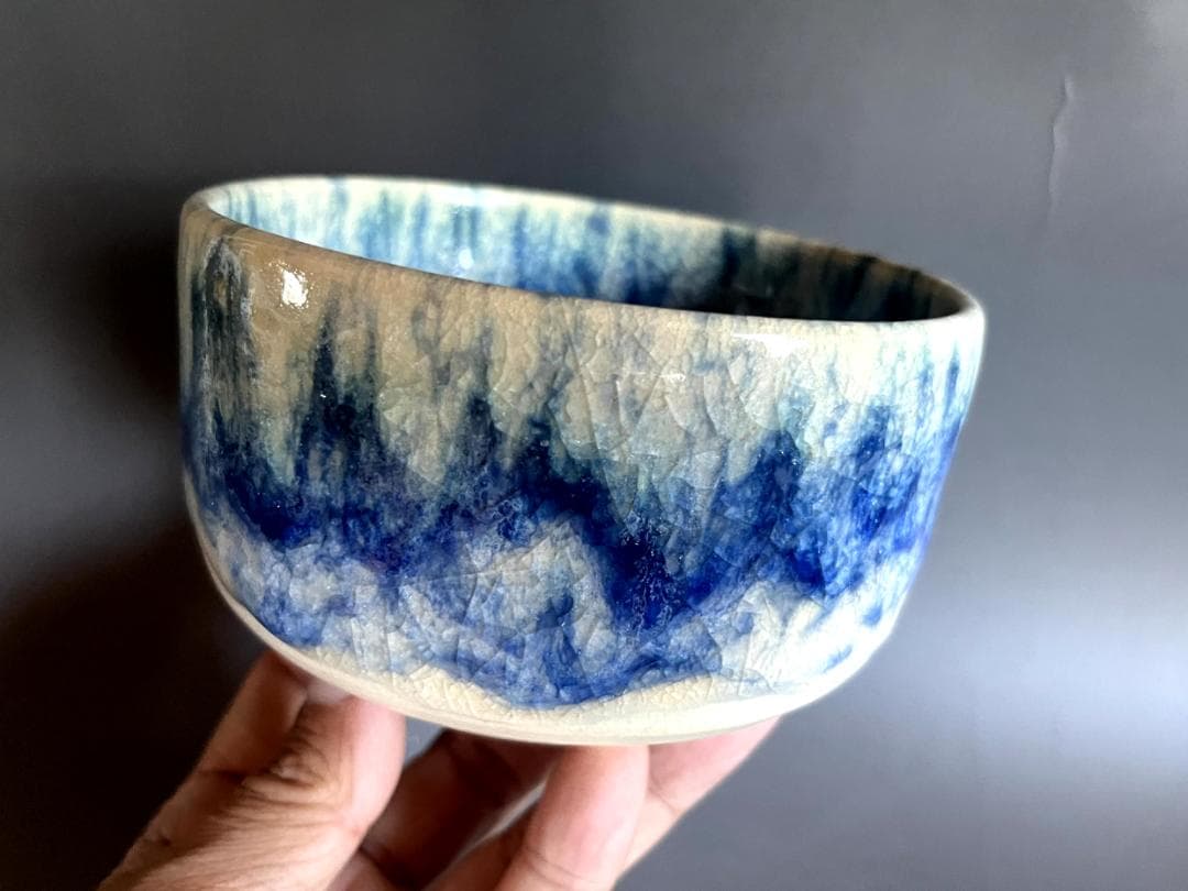 茶碗■平安【藤平正文】京焼・五条坂 光悦のすみしみやこ 青釉 清水焼 骨董品■