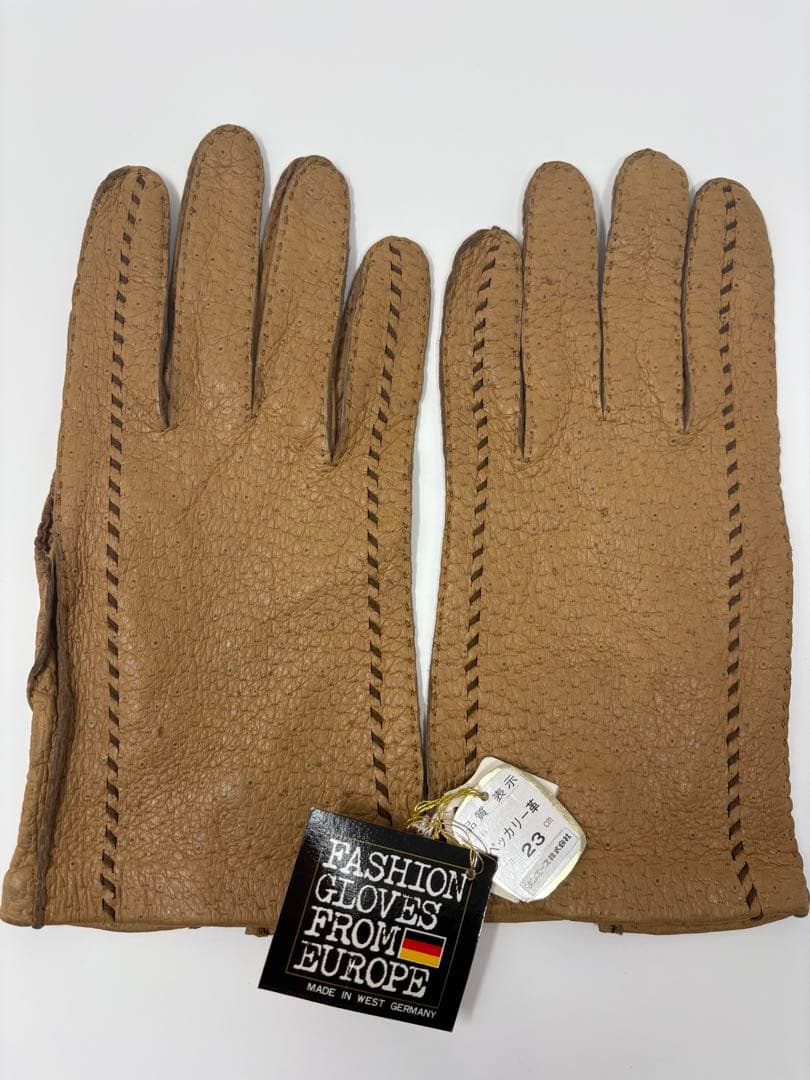 【新品未使用】西ドイツ製 ペッカリー革 手袋 ベージュ レザー タグ付き