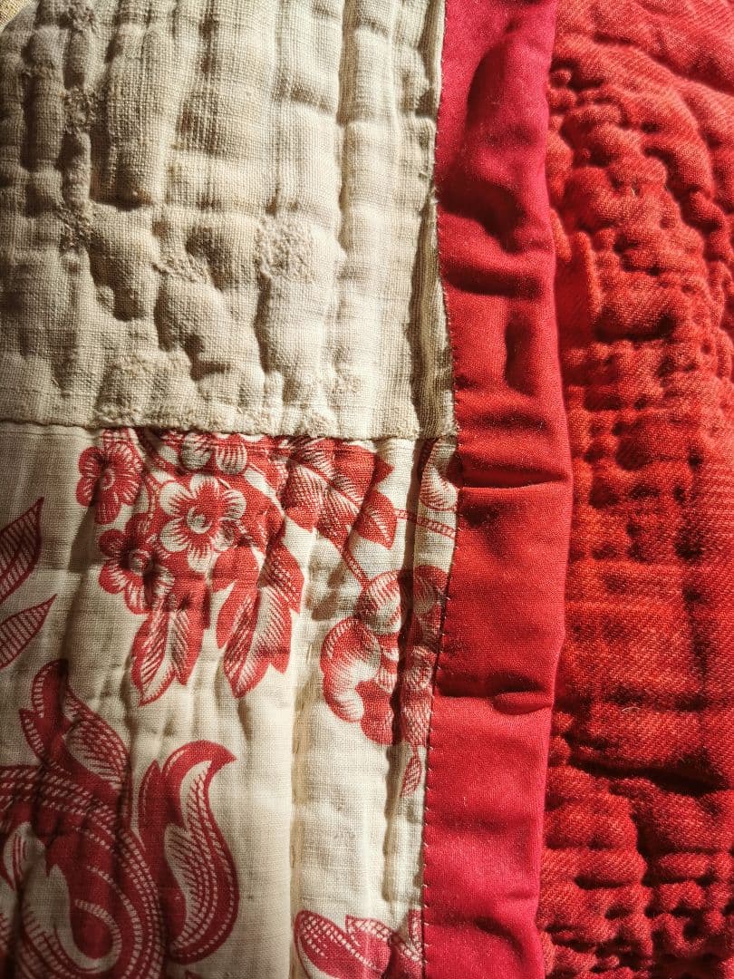 アンティーク フレンチブティ 超肉厚大判キルト ダブルフェイス 花更紗＆チェック