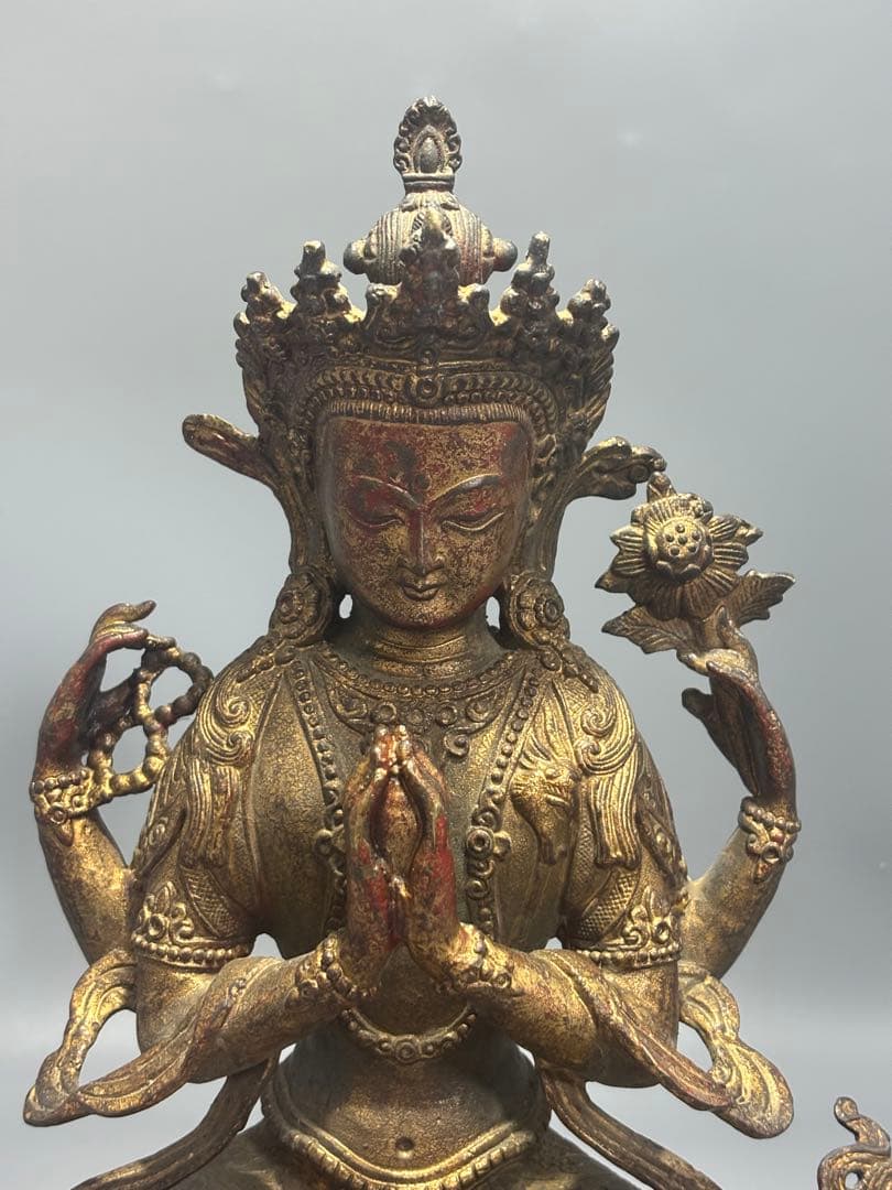 仏教古美術 純銅静座観音 四腕観音仏像文化遺産 文化財仏像伝承