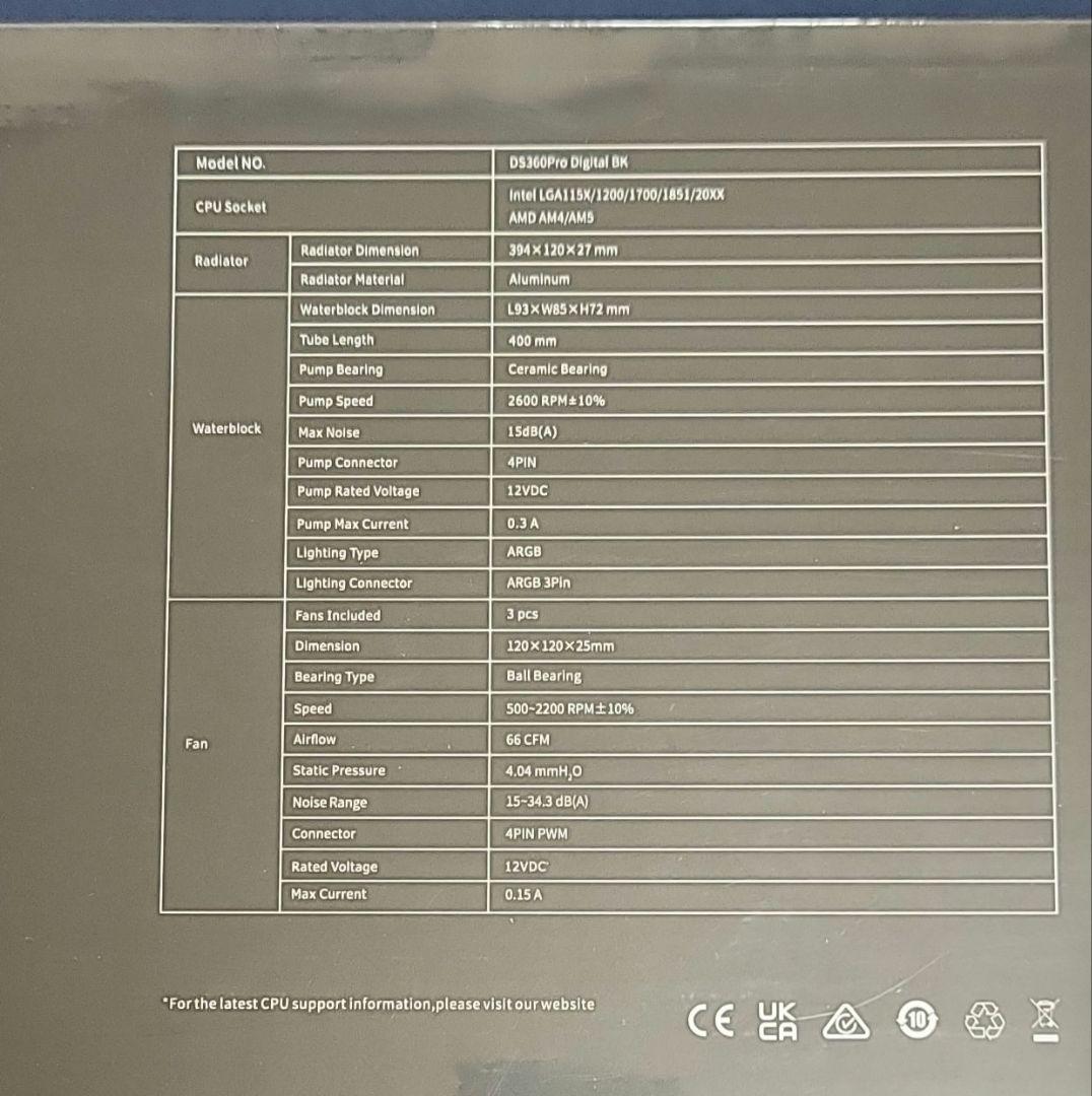 CPS DS360Pro Digital AlO CPU 水冷クーラー