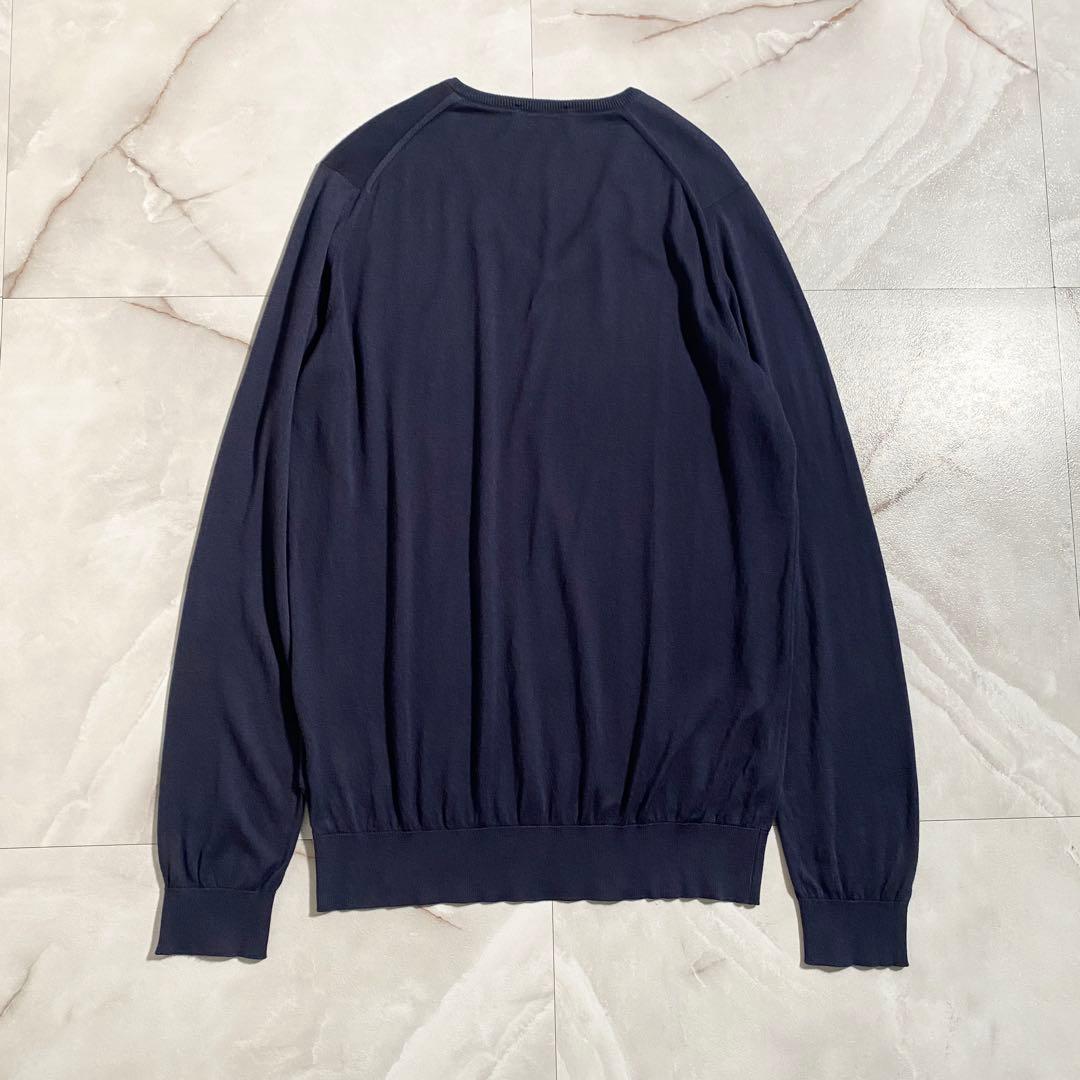 A18665 美品 ジョンスメドレー 海島綿 Vネックニット 英国製 紺M