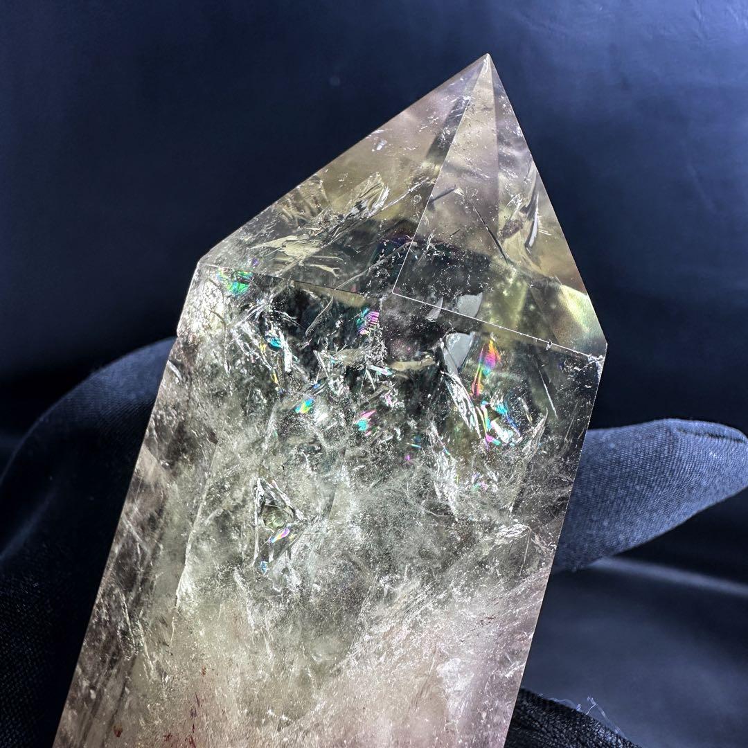 【金運·浄化】シトリン☆黄水晶 六角柱☆レインボー パワーストーン原石A1078