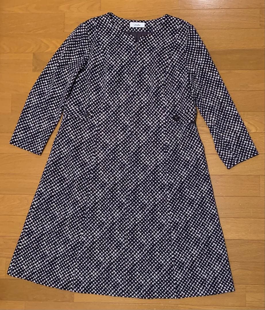 レリアン　千鳥格子プリント　Aラインフレアワンピース　13号　美品　現行タグ