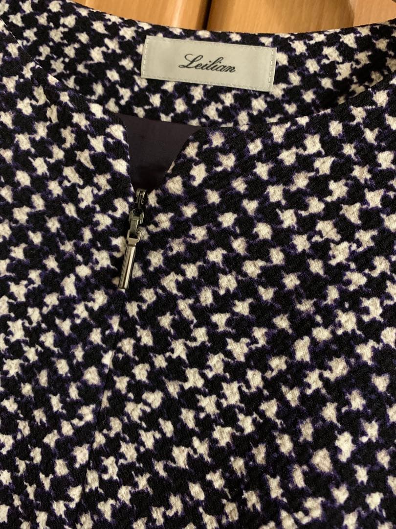 レリアン　千鳥格子プリント　Aラインフレアワンピース　13号　美品　現行タグ