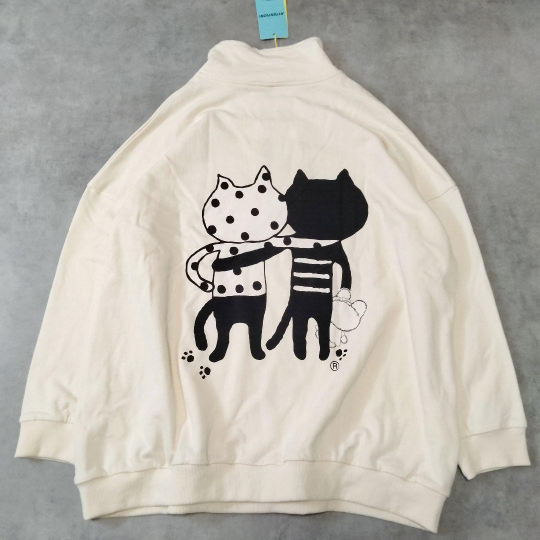 新品　Pebbly/ペブリー　キャッツフレンズジップスウェット　ラインストーン