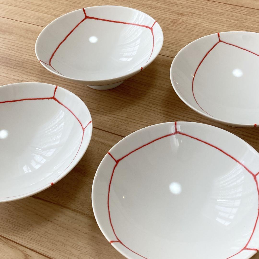 【美品】白山陶器　平茶碗　4客セット　ボウル　鉢　波佐見焼　平茶わん