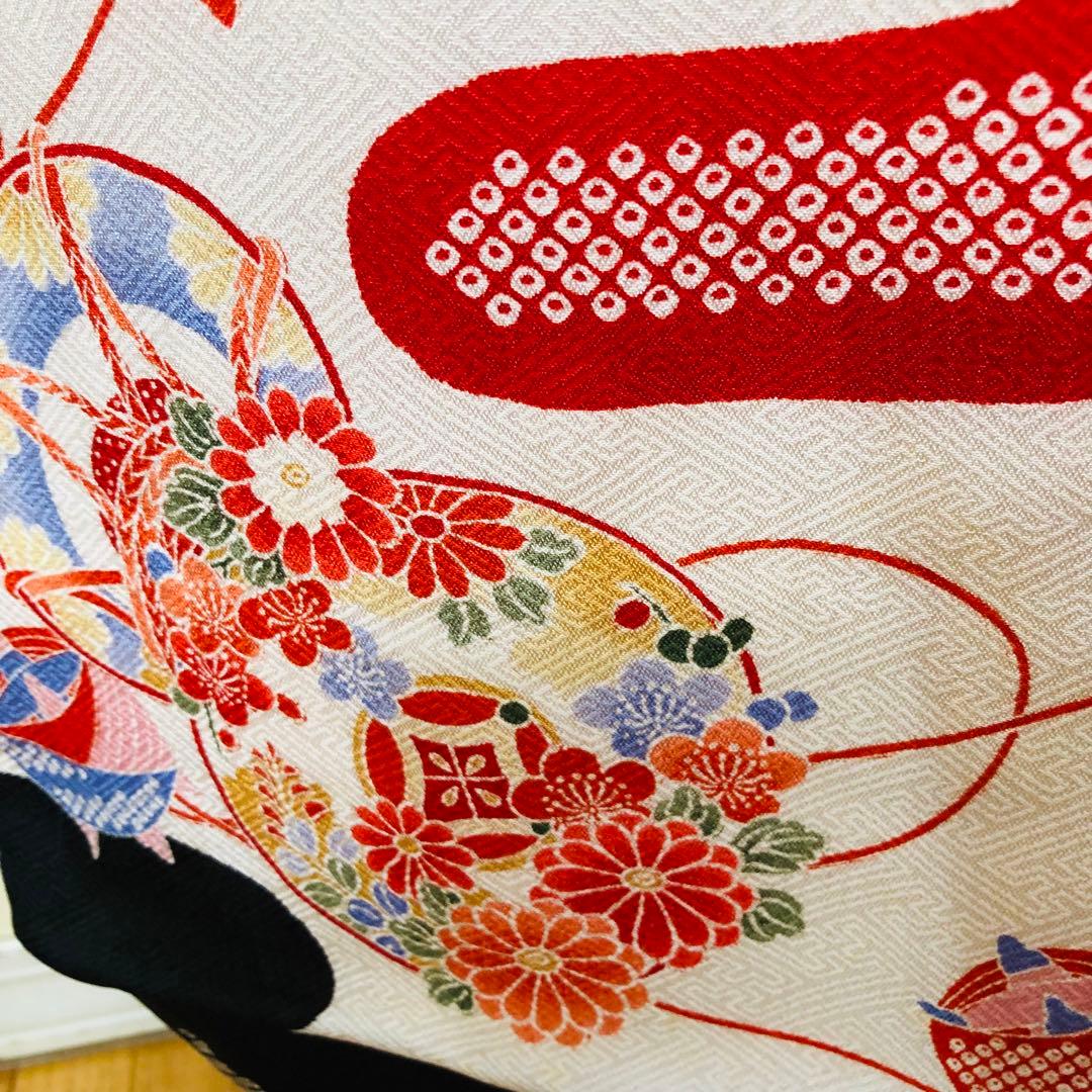 七五三 七歳‼️正絹絞り豪華絢爛‼️手毬花々金彩煌びやか際立つ銘品‼️作り帯楽々人気