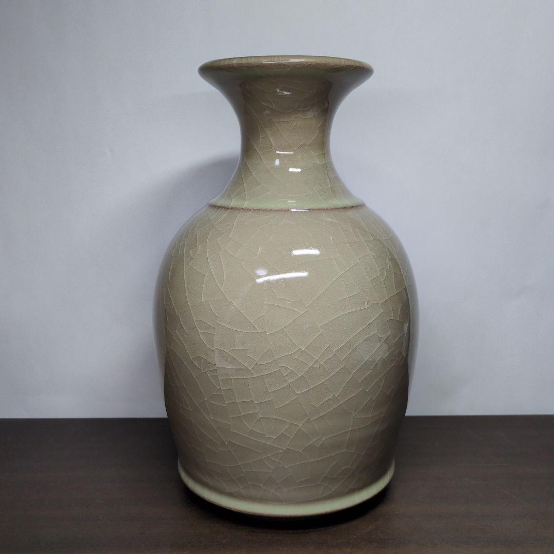 人間国宝 中島宏 造 青瓷 花瓶 高さ約34cm