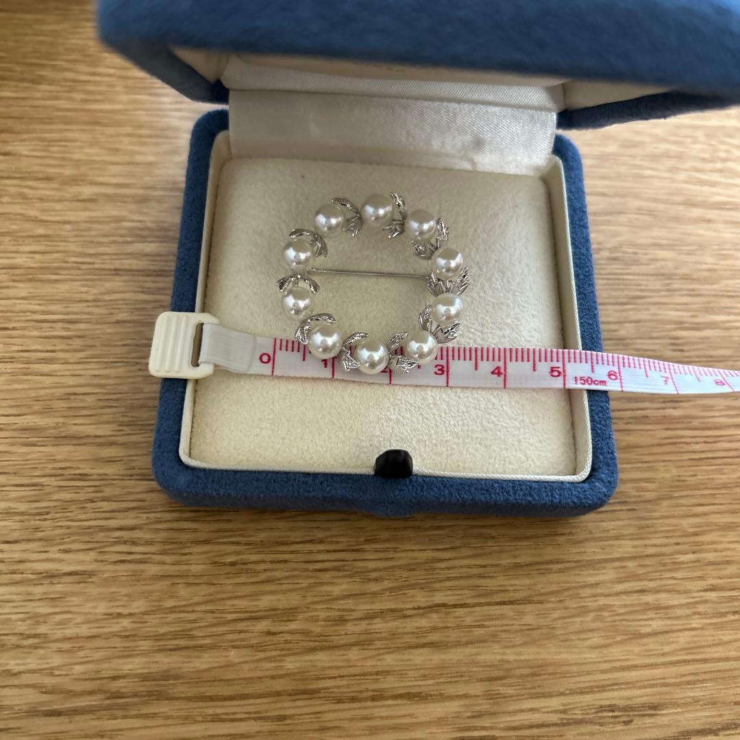 MIKIMOTO ミキモト　真珠　パール　シルバー　葉彫り　月桂樹　ブローチ
