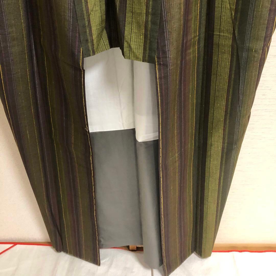 【未使用　トールサイズ】結城紬　縞　お袖長め　袷　裄丈72 身丈173