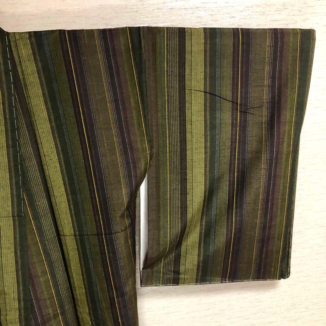 【未使用　トールサイズ】結城紬　縞　お袖長め　袷　裄丈72 身丈173