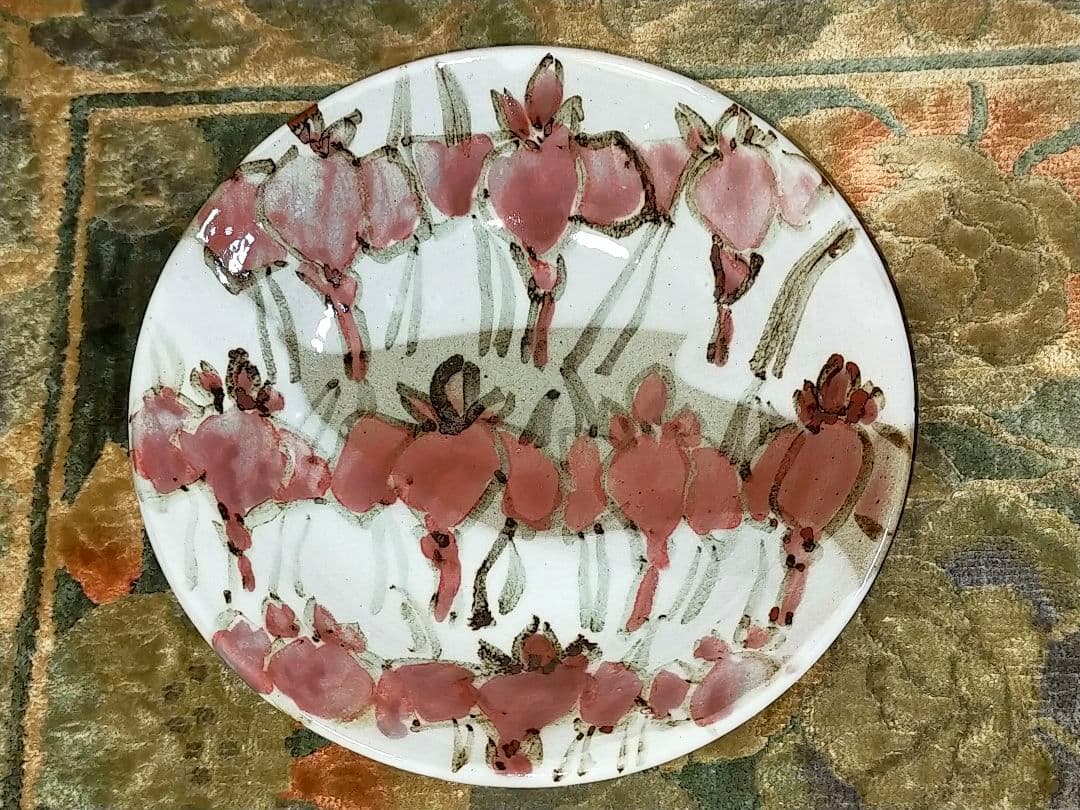 ♥未使用♥　神谷紀雄　♥鉄絵銅彩♥　あやめ文　鉢　共箱付き