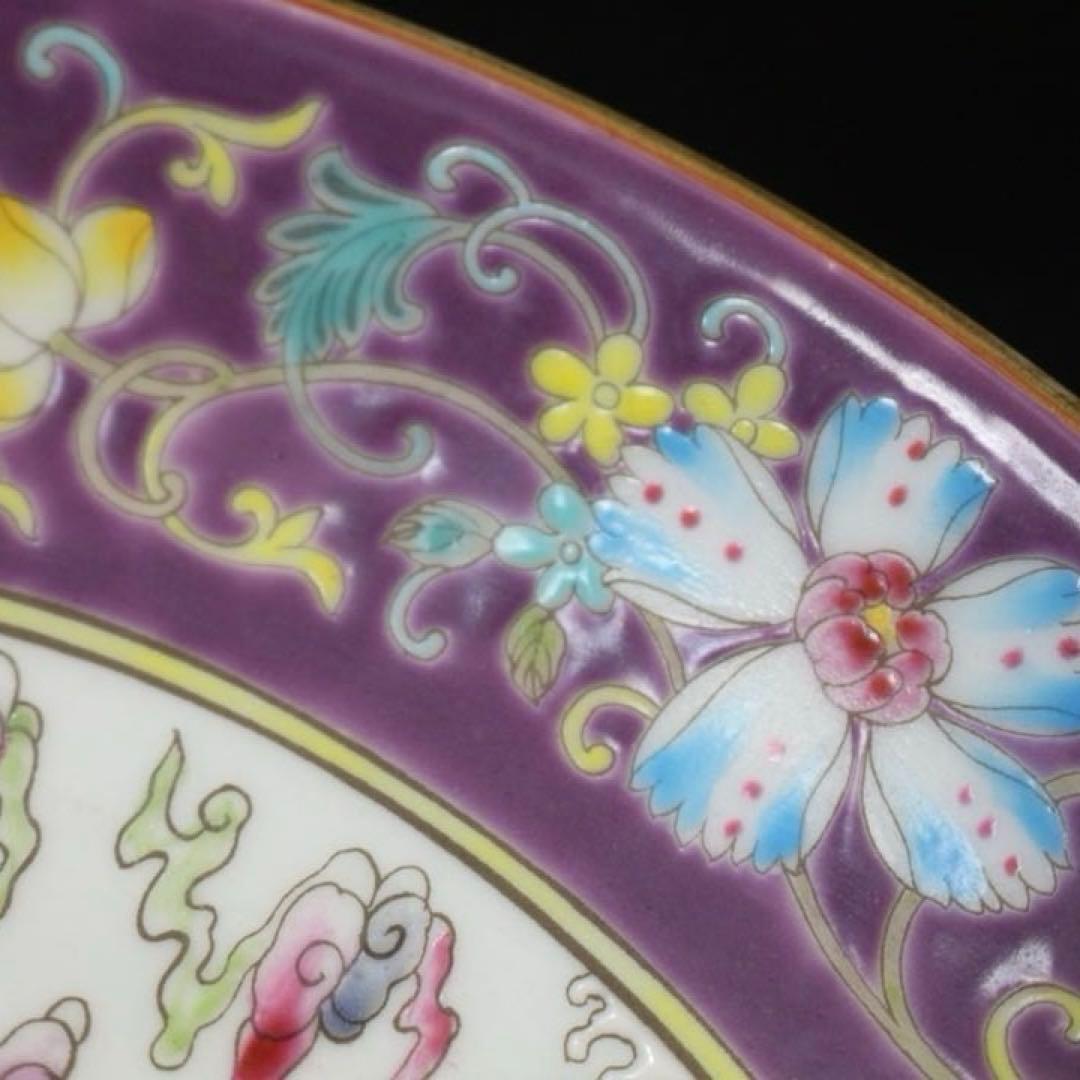 旧家蔵出　清国時代　大型　雍正琺瑯彩 海水龍紋皿 逸品　置物