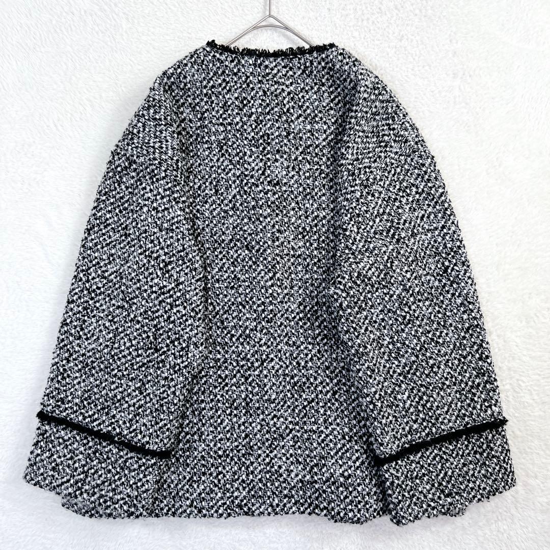 美品✨ラウンジドレス ツイードジャケット ノーカラー ウール 黒 人気完売品