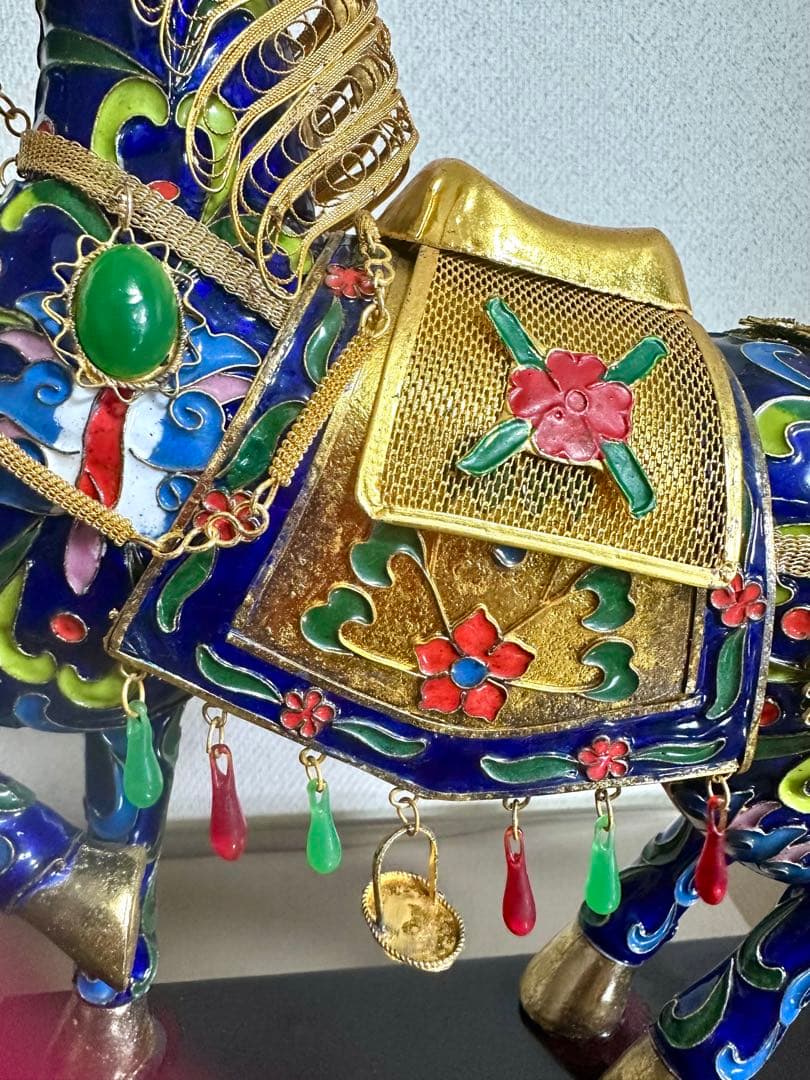 「中国の七宝焼」アンティーク装飾馬の置物 運気上昇