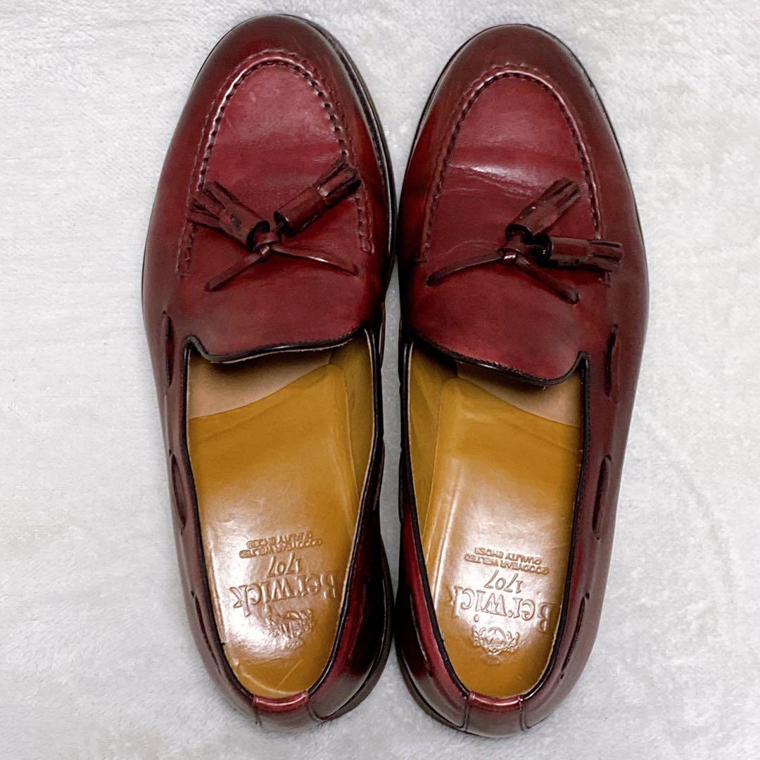 美品　バーウィック　タッセルローファー　バーガンディ　UK7.5　27cm　革靴