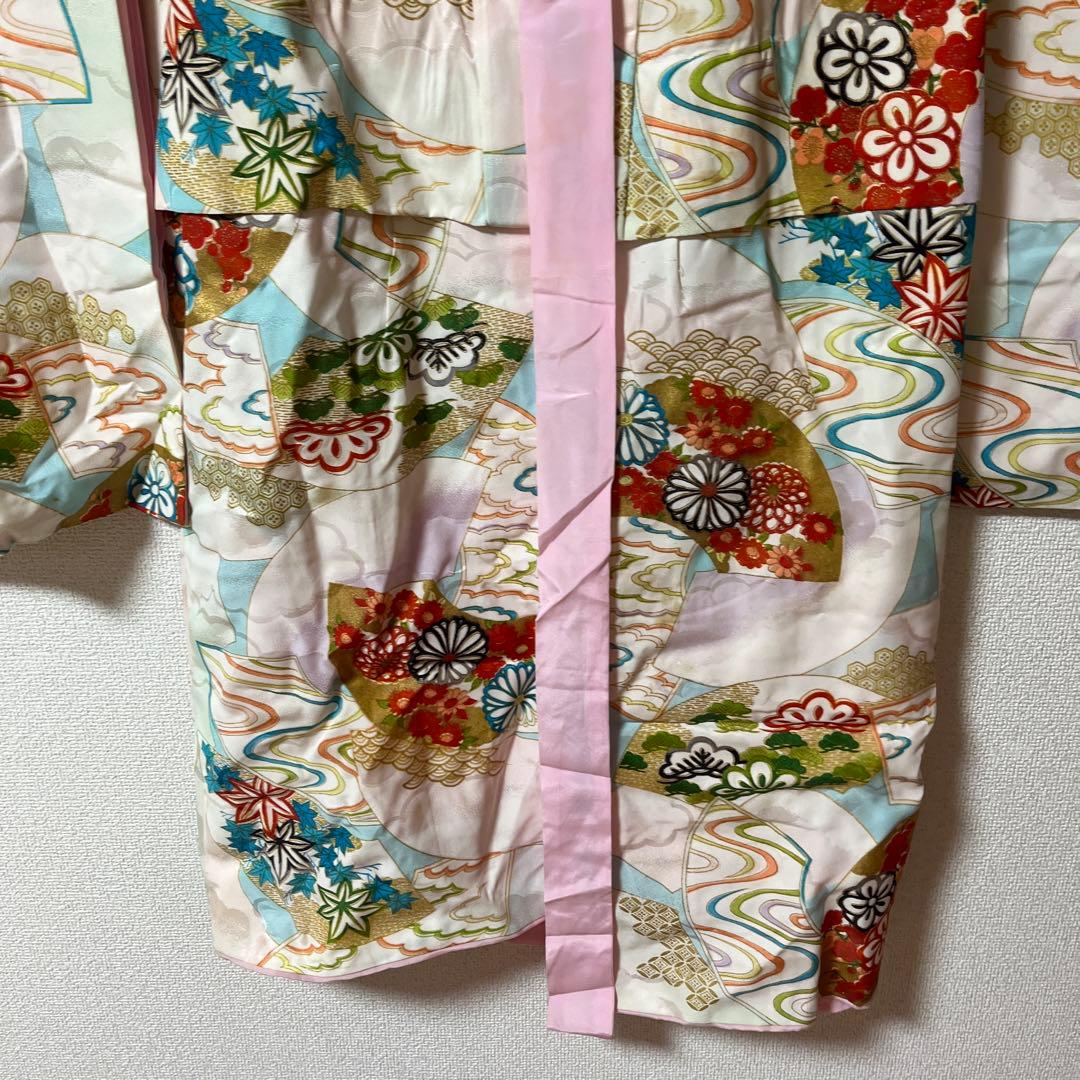 七五三　7歳　着物　正絹　アンティーク　白　水色