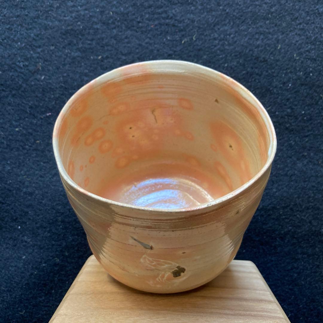 古曽部焼「御本立鶴茶碗」　押印　合わせ箱　高9.5×径10￼