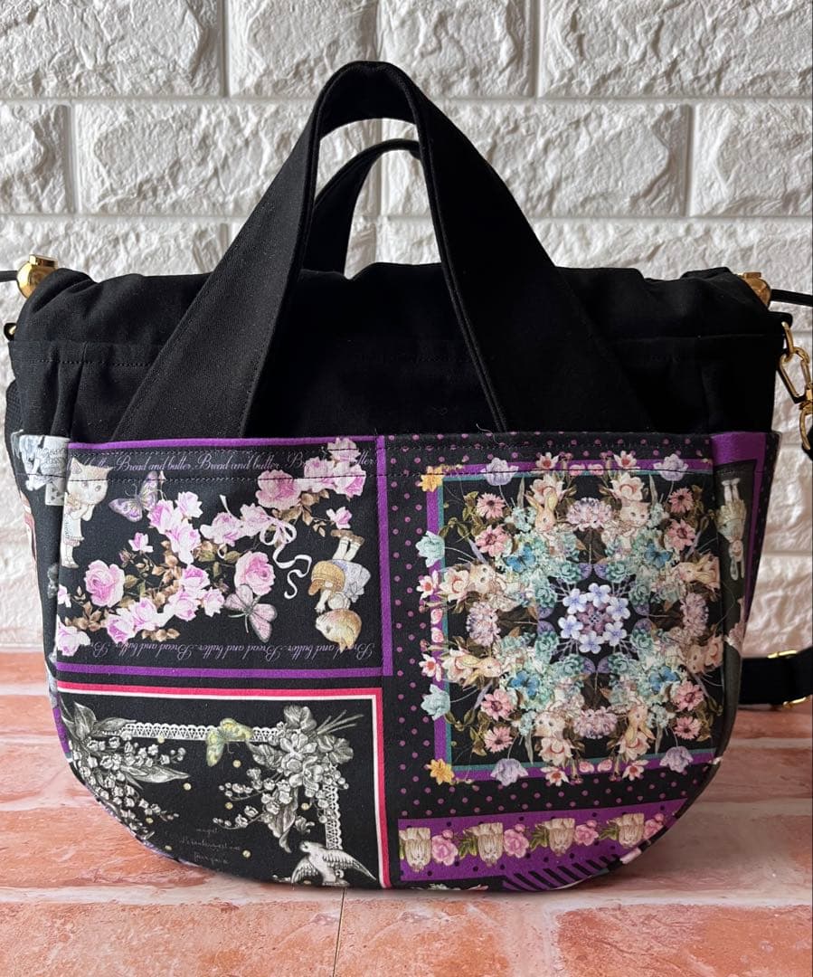 帆布の巾着トートバッグ　ジョリーフルール　コラコラver