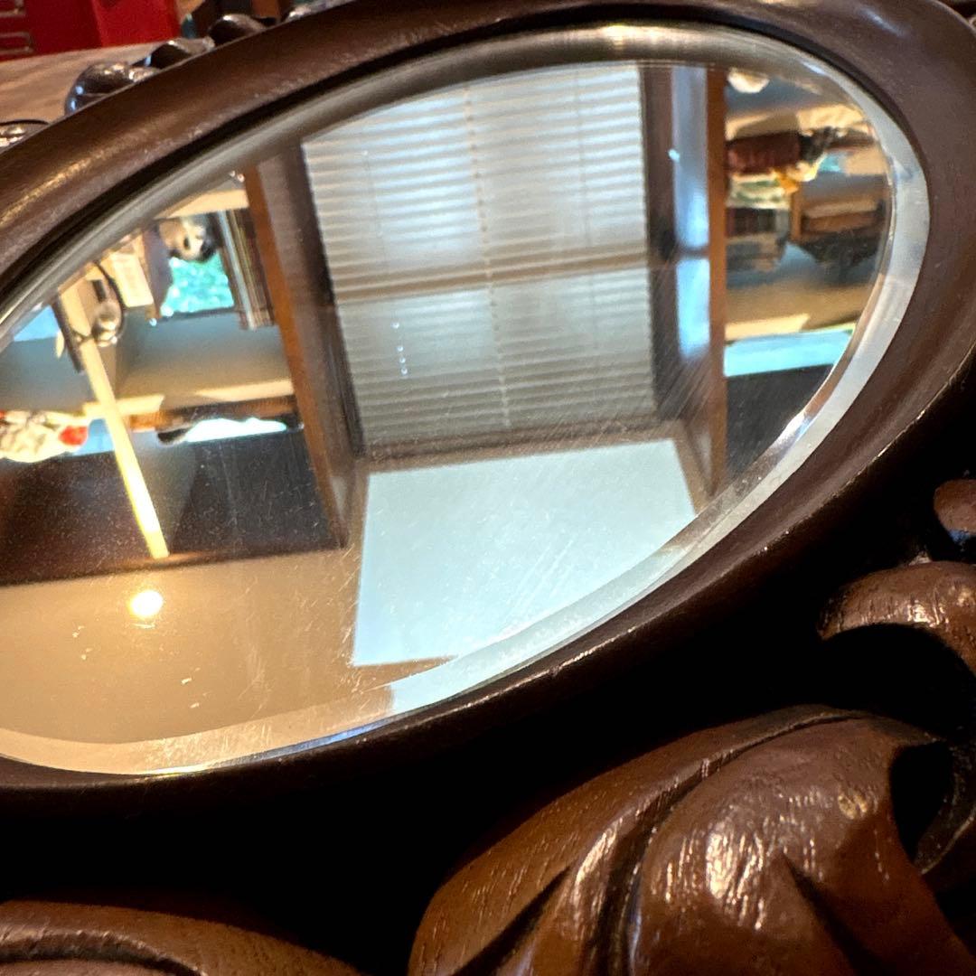 「手彫り 木製フレーム アンティークウォールミラー 北欧NORDIKスタイル」