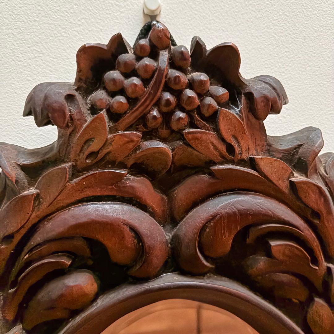 「手彫り 木製フレーム アンティークウォールミラー 北欧NORDIKスタイル」