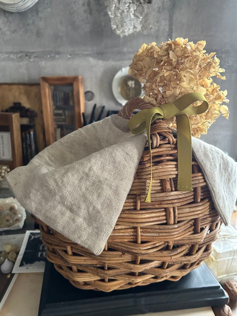 poritorie マーガレット刺繍 リネンカバー かご バスケット