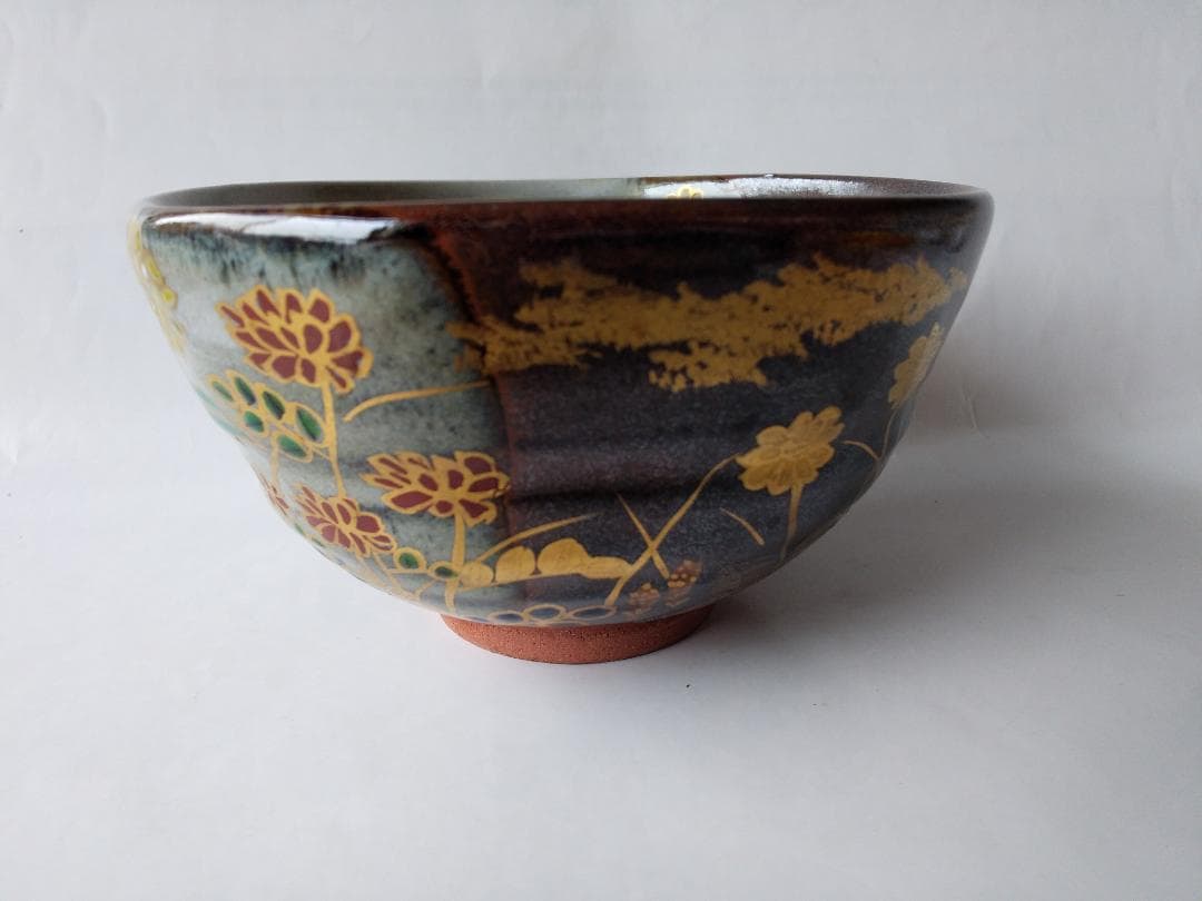 京焼 宮川香せつ 造 春の野 茶碗 共箱 金彩 茶道具 茶器 抹茶碗 新品 です
