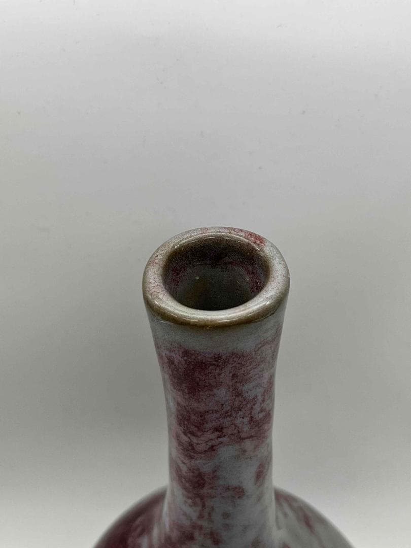 明時代 鈞窯紫紅斑文橄欖瓶 紅釉瓶　辰砂　郎窯紅釉 花瓶 景徳鎮(B-34)