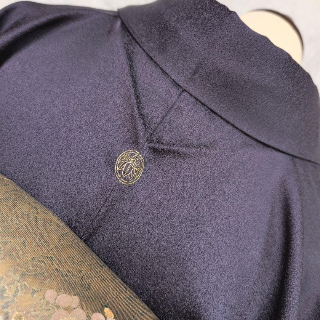 訪問着　フルセット　着物　正絹　暗紫　花　金彩加工　トールサイズ　しつけ糸E1