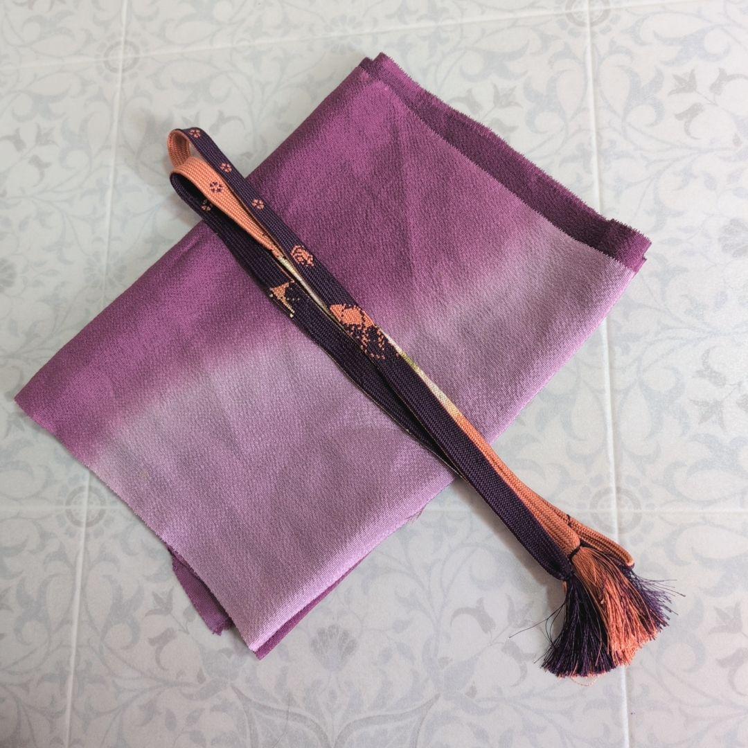 訪問着　フルセット　着物　正絹　暗紫　花　金彩加工　トールサイズ　しつけ糸E1