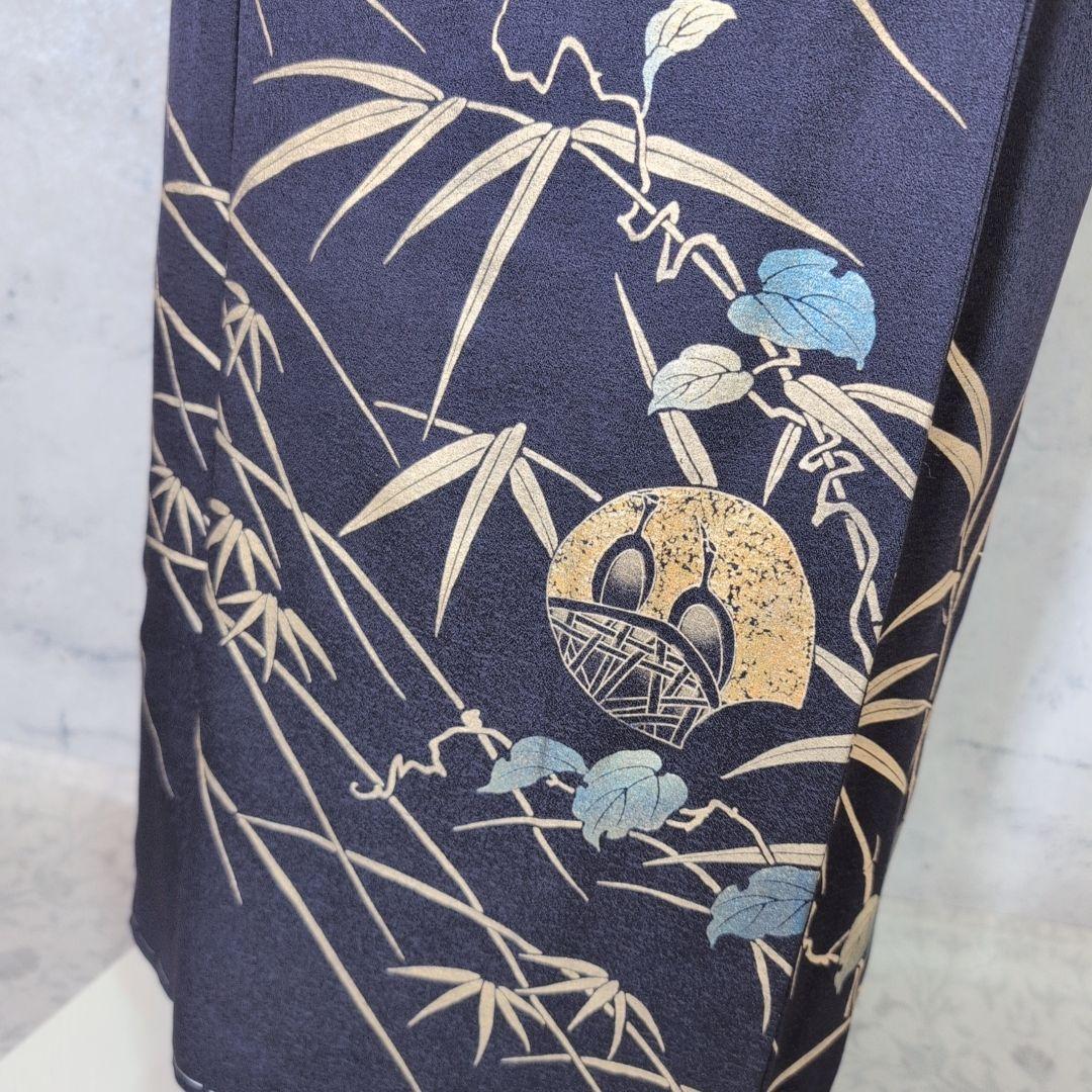 訪問着　フルセット　着物　正絹　暗紫　花　金彩加工　トールサイズ　しつけ糸E1