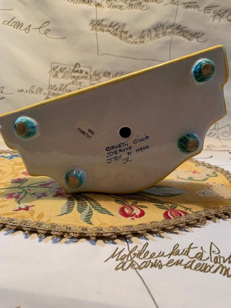 イタリア製　陶器置物　ビンテージのデルータ焼のインク壺！繊細で色が綺麗です！