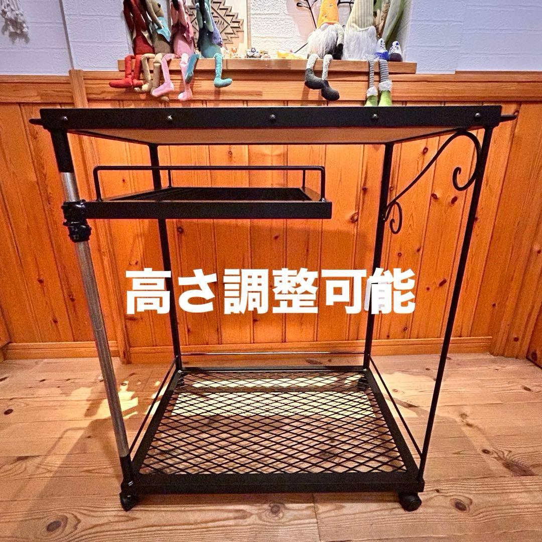 キッチンワゴン　ヘリンボーン　高さ調整可能　什器　ガレージ収納　アイアンラック