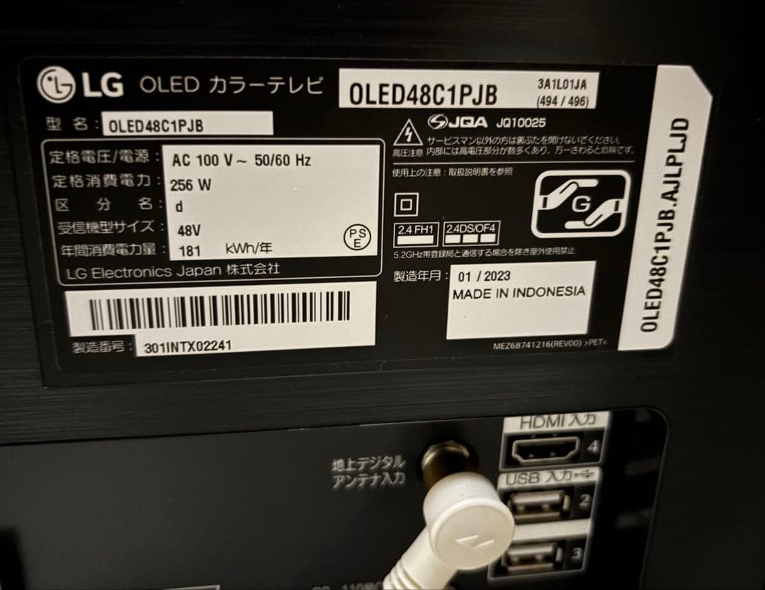 有機ELテレビ　LG 48型【OLED48C1PJB】