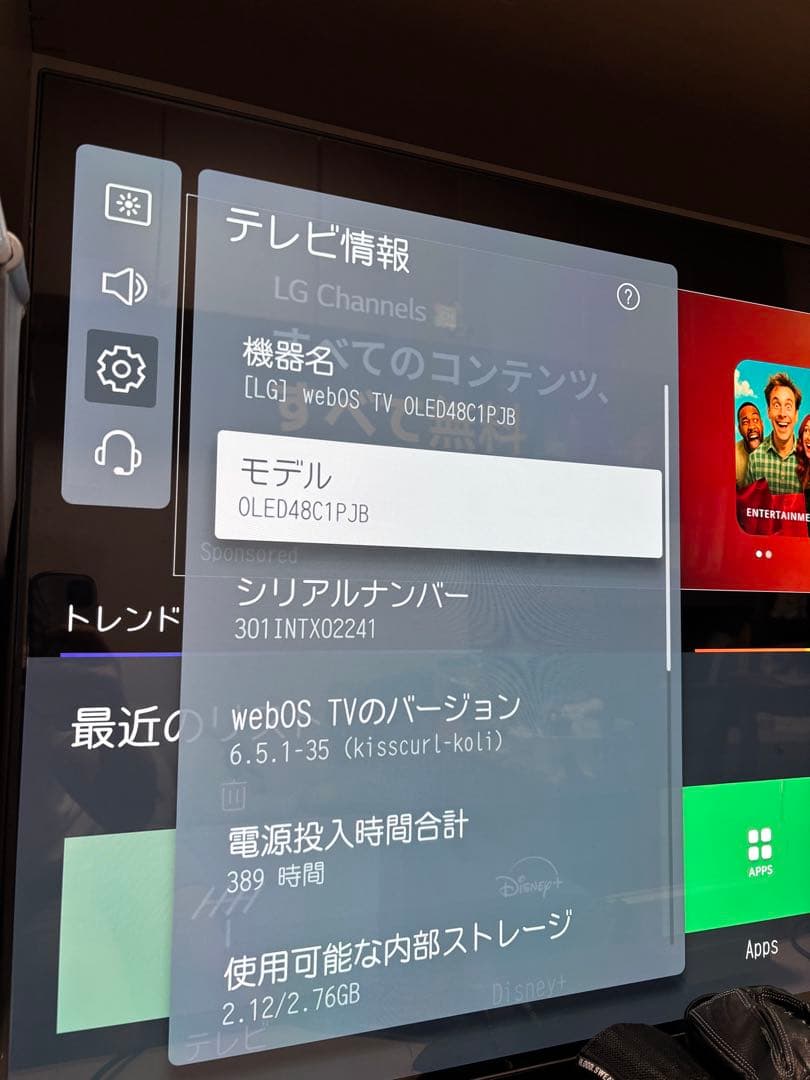 有機ELテレビ　LG 48型【OLED48C1PJB】