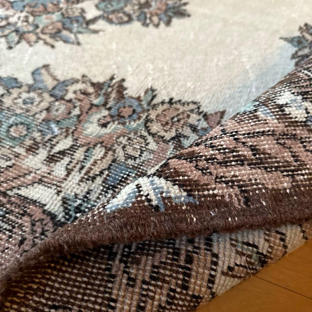 119×204ブラウン×クリーム　ピンク水色　メダリオン　トルコヴィンテージラグ