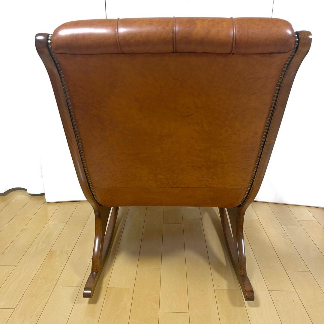 イタリア製　ロッキングチェア　希少オットマン　アンティーク　ブラウンレザー