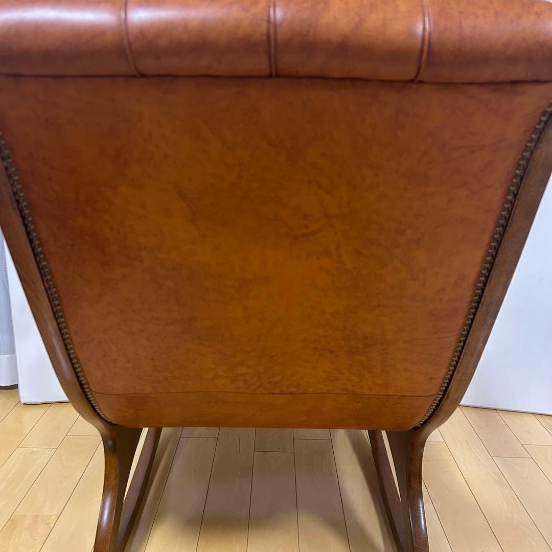 イタリア製　ロッキングチェア　希少オットマン　アンティーク　ブラウンレザー